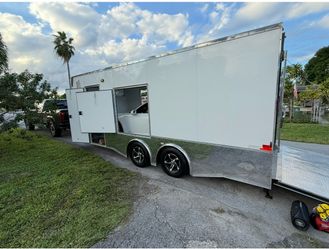 Enclosed Car Hauler Trailer White Tandem Axle
