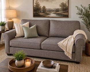 Modern brown Roll Arm Sofa | Cozy Transitional Couch | Professionally Cleaned