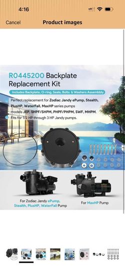 R0445200 Backplate Replacement Kit for Zodiac Jandy Pool and Spa Pumps ePump, Stealth, PlusHP, WaterFall, MaxHP series pumps models JEP, SHPF/SHPM, PH