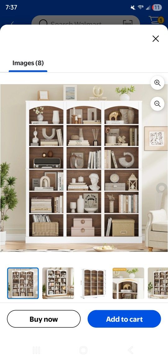 Homfa 18-Cube Bookcase and Bookshelves, 71.2" Triple Width 6 Tier Freestanding Arch Library Cabinet for Home Office Living Room, White Bark Texture &