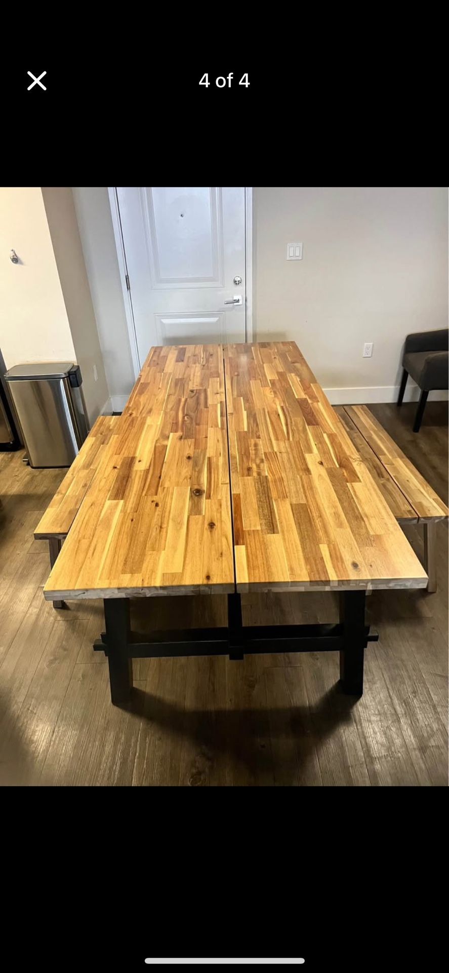 IKEA SKOGSTA Dining Table + 2 Stools - Solid Acacia Wood & Black Finish