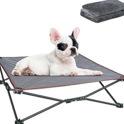 Raised Outdoor Dog Bed - 19 x 19 x 10 inch Dog Bed Folding, Washable Plush Cover & Carrying Bag - Cooling Elevated Pet Cot for Dachshund, Chihuahua...