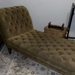 Vintage Cleopatra Cheetah Calico Tufted Chaise Lounge 