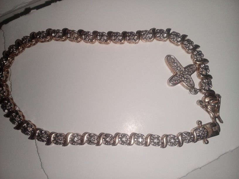 Vintage Religious bracelet / Cross tennis Bracelet Fob sterling Silver Charm Hallmark brilliant cz's christian jewelry