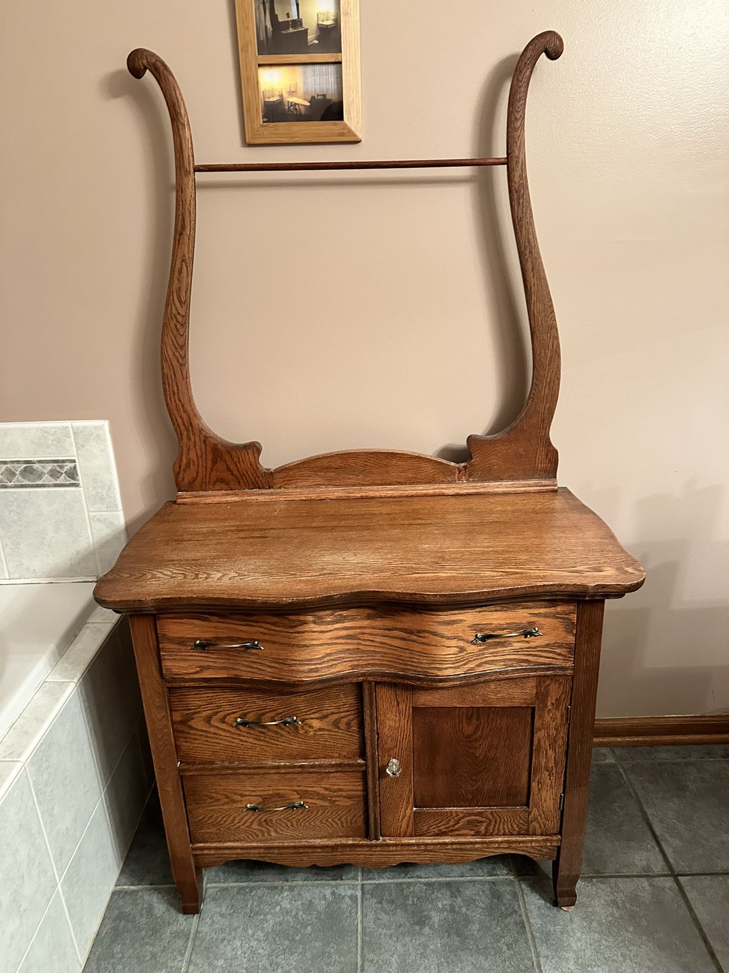 Antique dry Wash Stand Cabinet With Towel Rack