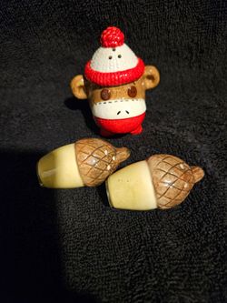 Sock Monkey and Acorns Salt and Pepper Shakers
