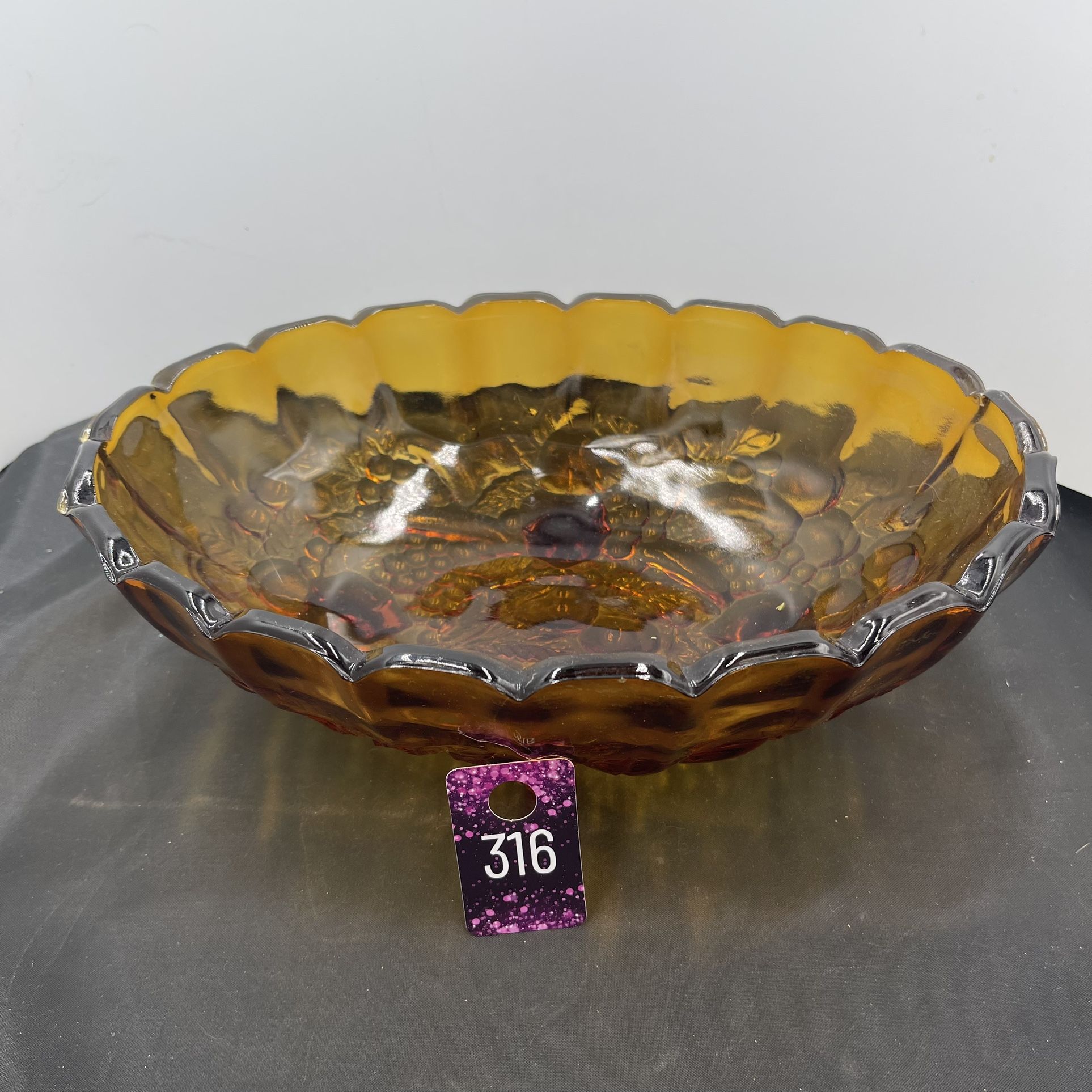 Vintage Indiana Glass Deep Amber Brown Marigold Oval Footed Fruit Serving Bowl