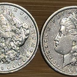 1890 & 1900-O RPM O/O MORGAN SILVER DOLLARS LOT OF 2! 90% SILVER!