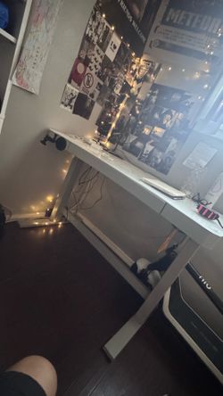 Adjustable electric white glass desk