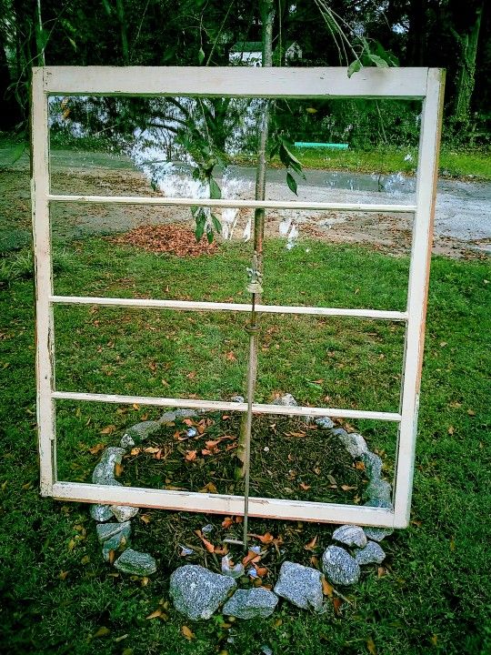 Large Old Wood.Framed Window With Intact Glass