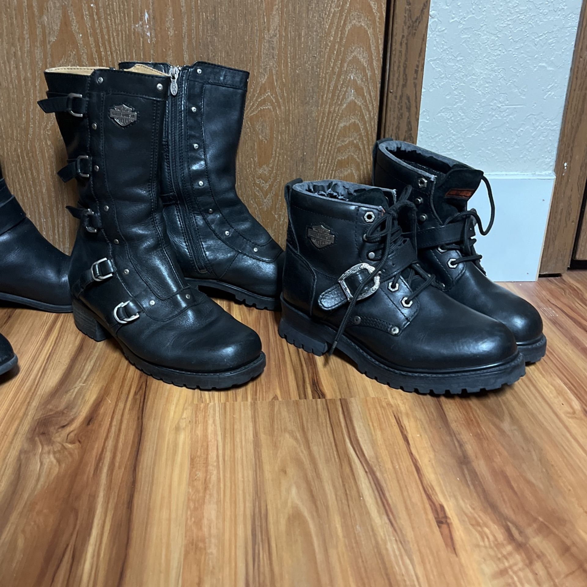 3 Pairs Of Women’s Black Leather Biker Boots