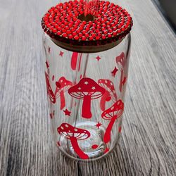 Glass Cup With Bamboo Lid And Glass Straw