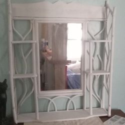 Vintage Wicker Mirror Shelf 23x29 Came From Paso Robles California 