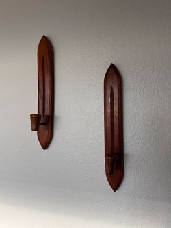 Vintage Japanese Wood Candle Sconces