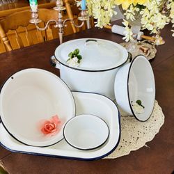 Antique White Enamel Ware Set