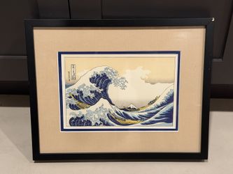 Framed Hokusai Great Wave Print, Matted
