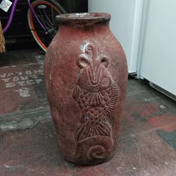 Vintage Raised Oriental Koi Fish Terracotta Vase