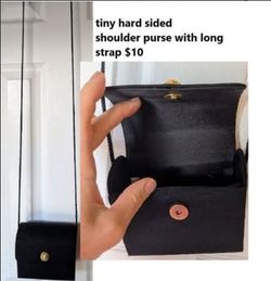Black small boxy handbag purse bag with long strap