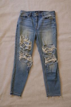 Hollister High Rise Super Skinny Crop Jeans Size 3S W26 Distressed Light Wash