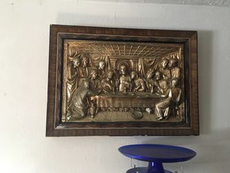 Last Supper Bronze Relief Wall Plaque framed