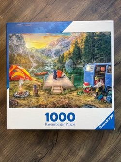 🧩🏕️ RAVENSBURGER 1000-PIECE PUZZLE — CALM CAMPSITE — $10! 🏔️🧩