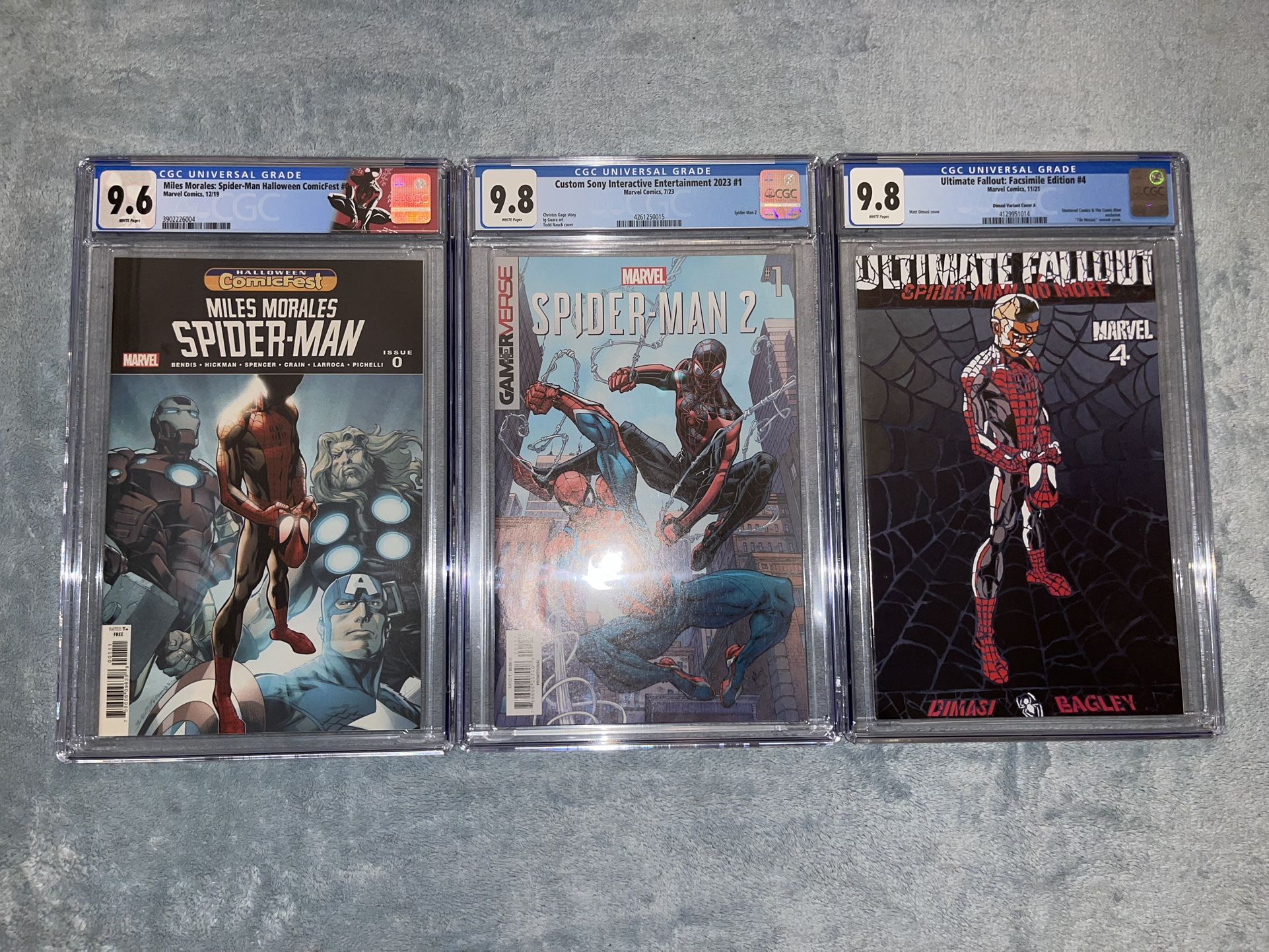 BUNDLE of 3 MILES MORALES SLABS: ULTIMATE FALLOUT #4 COMIC FEST #0 UF FACSIMILE #4- CGC 9.6, 9.8