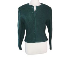 Lands End Cardigan Sweater 14 100% Wool Green 62830 Woman Button Front. Dimensions pit-pit 19.5", shoulder-cuff 23", shoulder-bottom hem 19.5" (0374)