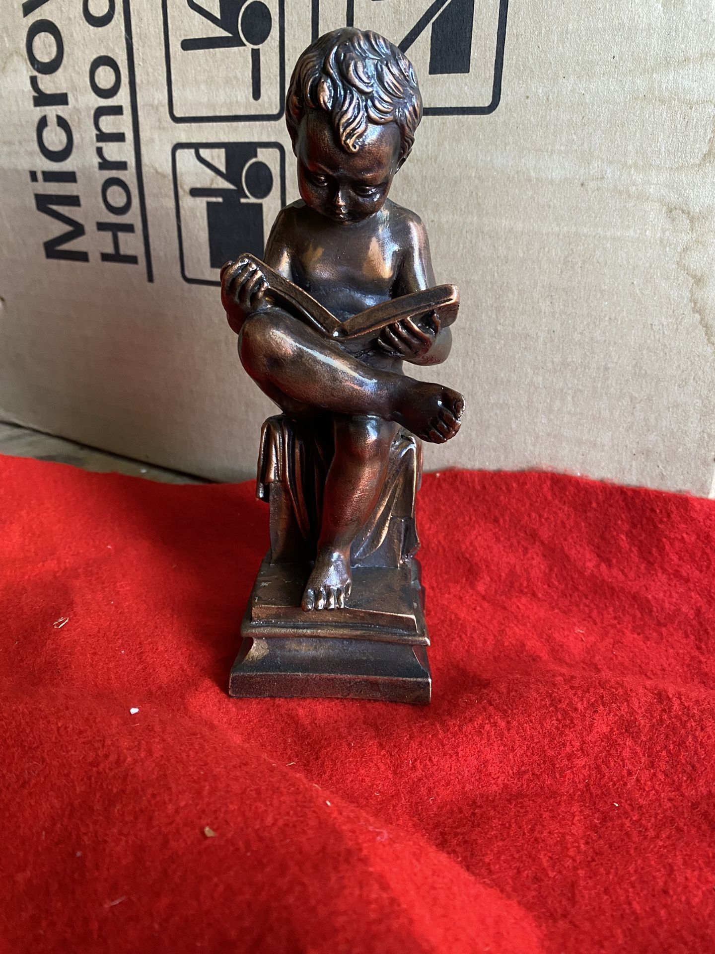 7 Inch Copper Plated Alabaster Greek Boy With Book Statue Imported From Greece