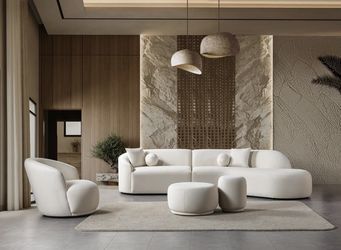 Ivory Boucle Curved Sectional