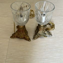 Vintage Art Deco Brass & Crystal Cut Lamps 