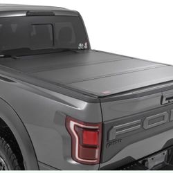 Rough Country Hard Tri-Fold Truck Bed Tonneau Cover For Ford F-150 (2021-25), Lightning (2022-24) - Aluminum Flip-Up Folding Bed Cover, Fits 5'7" (66.