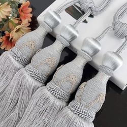 Set of 2 Beautiful Ivory, Curtain Tieback Rope Tassel