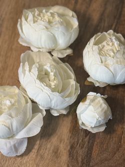 Set of  5 faux White Peony Artificial Flowers for Craft or decor