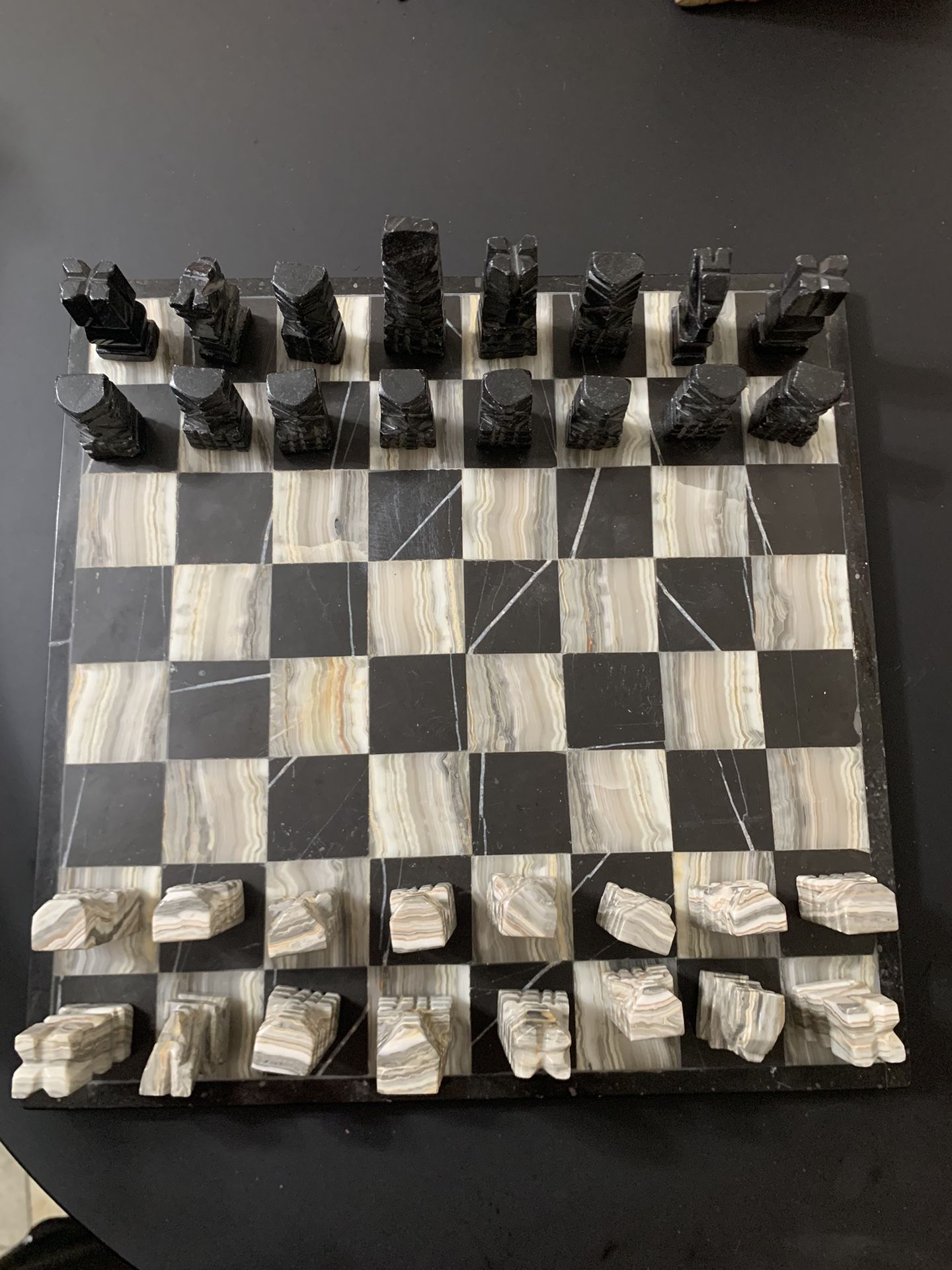 Vintage Stone Carved Chess Set Black/white