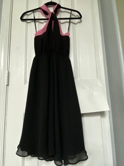 LBD Cocktail Dress Black Pink Chiffon Halter Tie Back