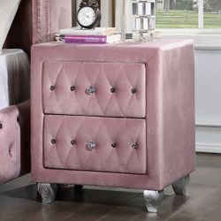 Glam Pink Velvet Nightstand With Crystal Tufting Brand New In Box Firm Price $220