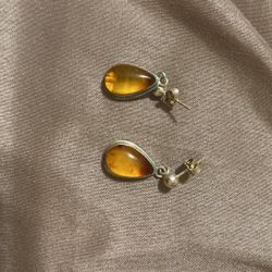 Silver And Amber Earrings