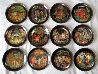 Vintage Bradford Exchange Russian Legends – Complete Set of 12 Palekh Plates