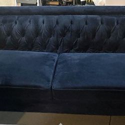 Dark Blue Velvet Couch With Matching Swivel Chairs