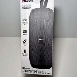 2Boom Jammin Wireless Portable Speaker Bluetooth FM Radio Deep Bass Black
