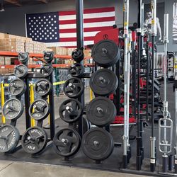 Olympic Plates – Bumper Plates – Bar – Rubber Flooring – Dumbbells – Home Gym – Squat Rack – Smith Machine – Leg Press