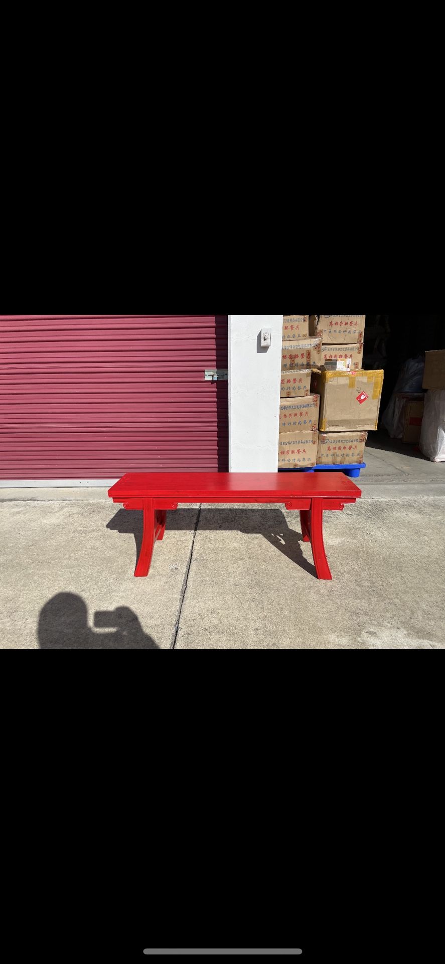 Red Wooden Bench