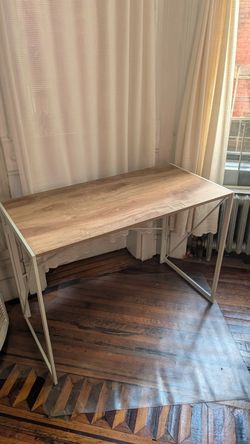 Coavas Folding Desk — Walnut Top / White X-Frame, No Assembly Needed