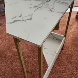 28" x 28" triangle corner desk white and gold