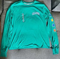 Champion Heritage Emerald Green Multi-Logo Stacked Sleeve Long Sleeve Shirt Mens