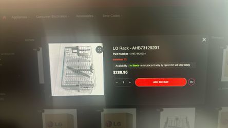 LG Top Rack For Dishwasher Model: LDT7808SS