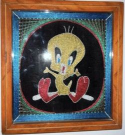 Vintage Tweety Bird Looney Tunes Metallic String And Nail Art Hand Made