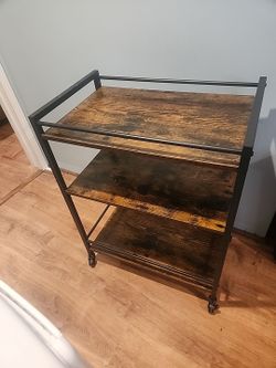 Industrial 3-Tier Rolling  Bar Cart with Wood Shelves