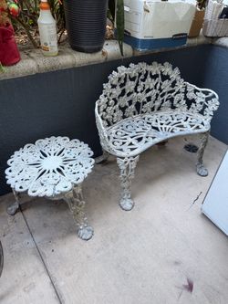 Cast Iron Garden Bench and Side Table Set