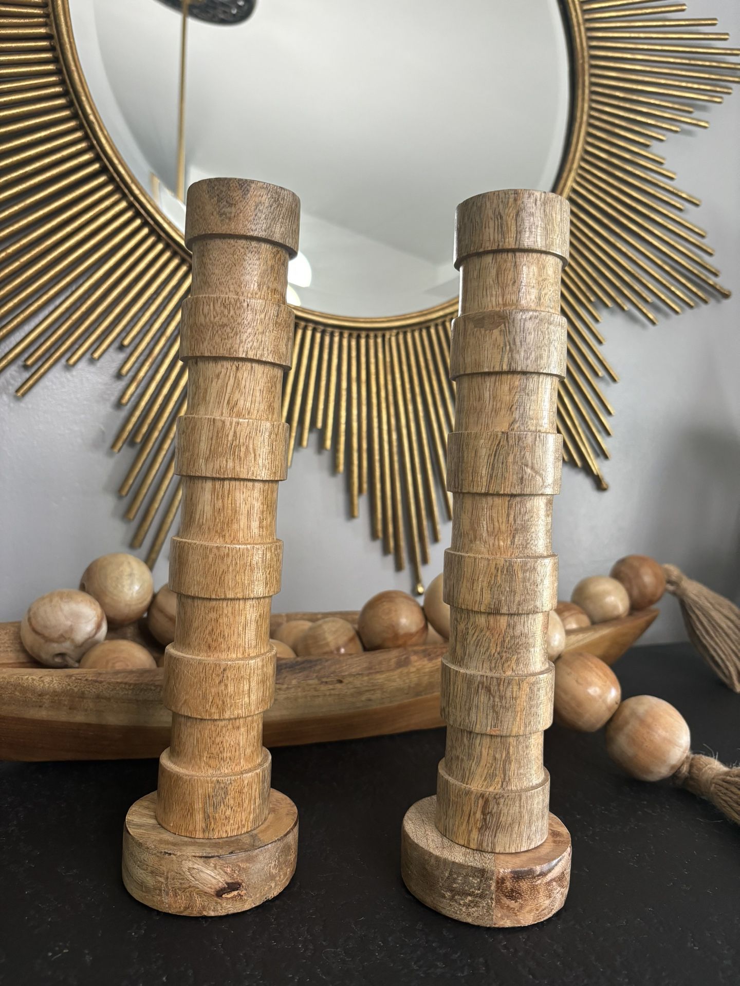 Two New Wood Tapered Candle Holders 